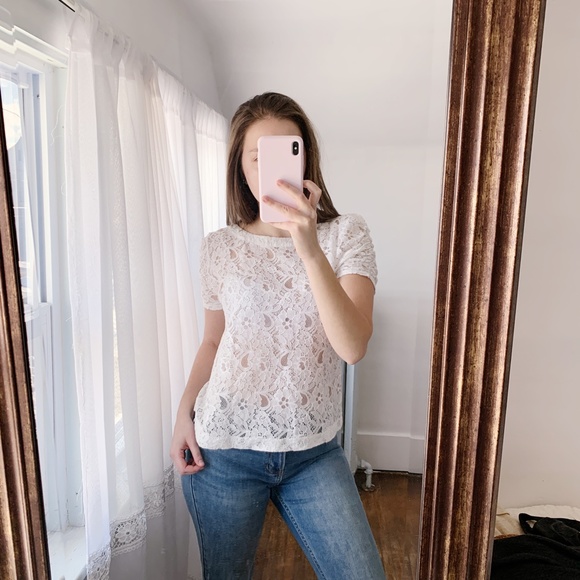 Forever 21 M White Crochet Formal Top - Picture 2 of 6